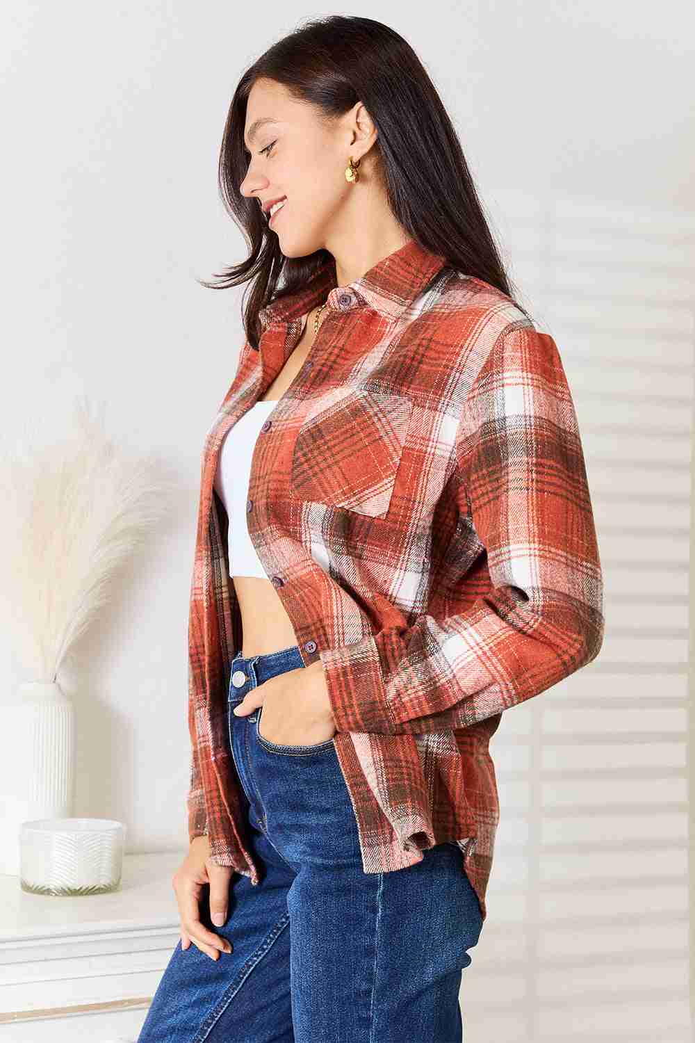 Plaid Collared Long Sleeve Shirt for a Stylish Look - MegaSuperStar