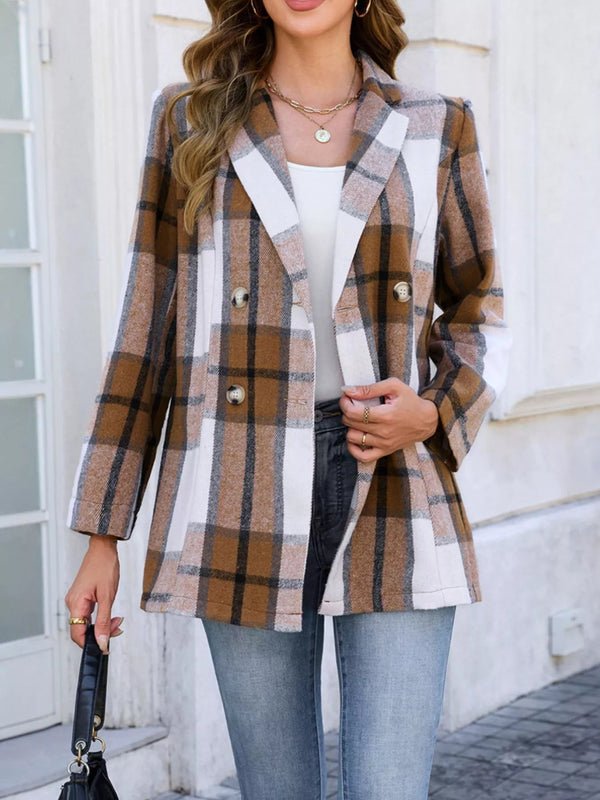 Plaid Double-Breasted Blazer - Classic Sophistication