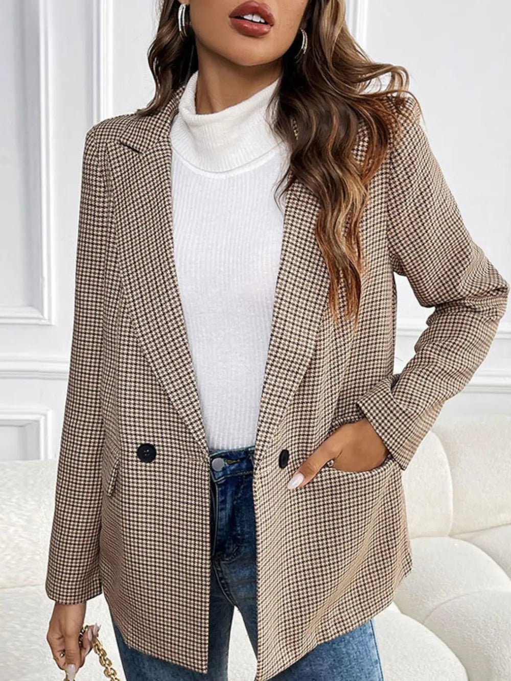 💕 Plaid Lapel Collar Blazer - Timeless Elegance 💕 - MegaSuperStar