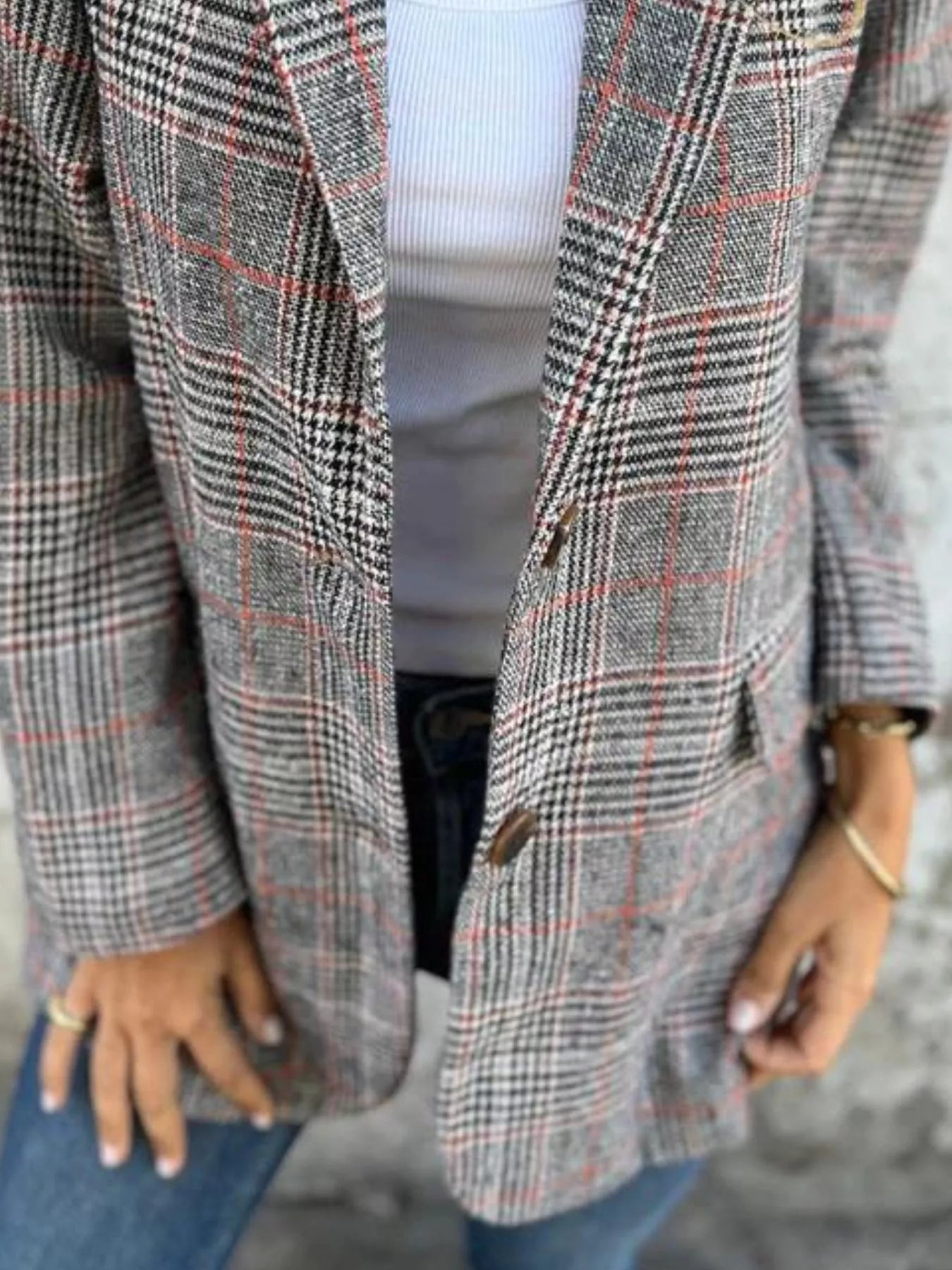 💕 Plus Size Plaid Single - Breasted Blazer - Flattering Fit 💕 - MegaSuperStar