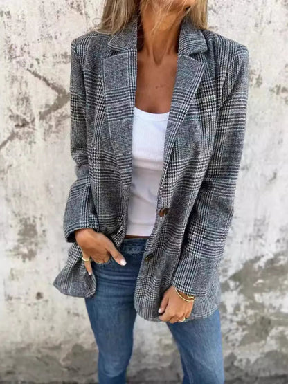 💕 Plus Size Plaid Single - Breasted Blazer - Flattering Fit 💕 - MegaSuperStar