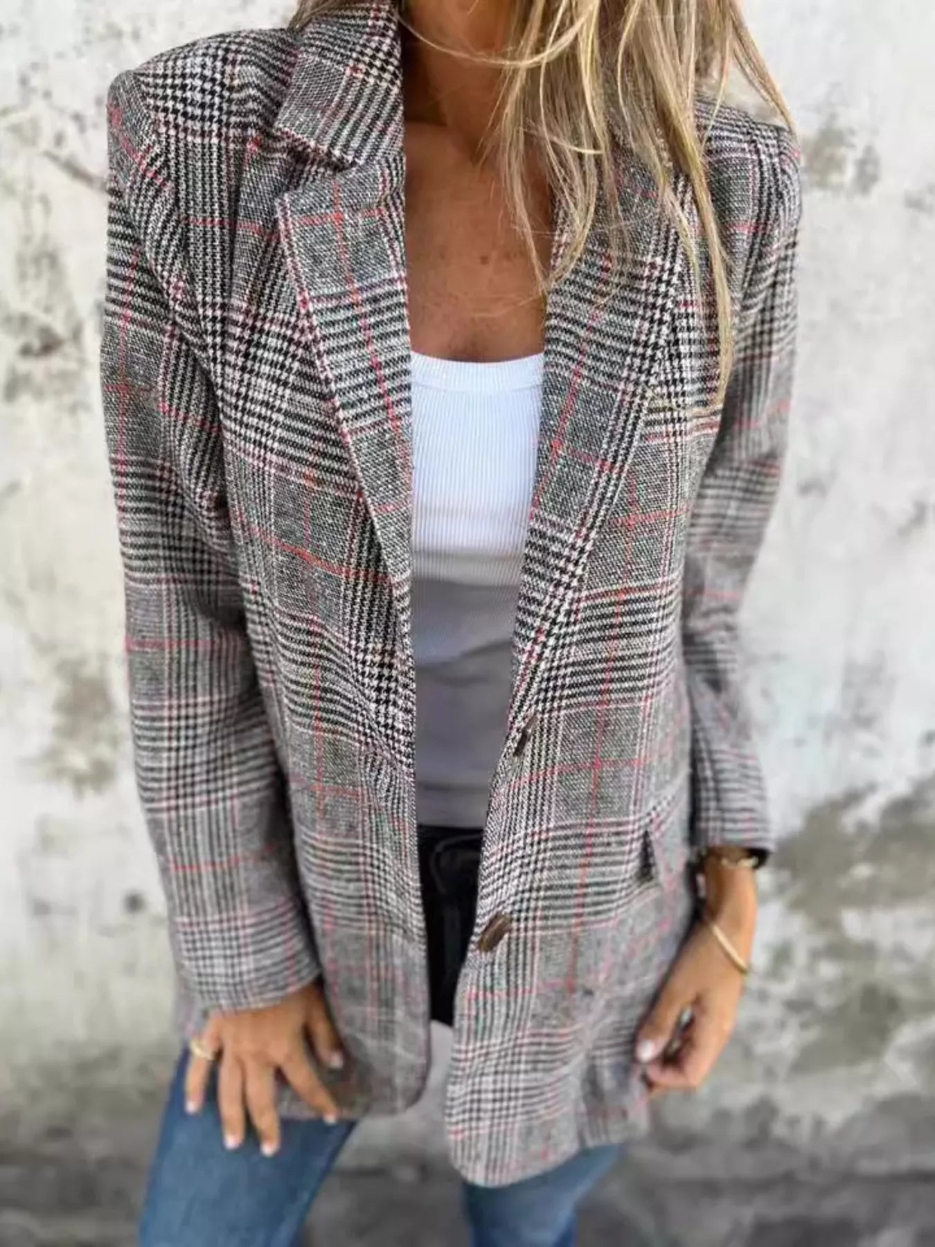 💕 Plus Size Plaid Single - Breasted Blazer - Flattering Fit 💕 - MegaSuperStar