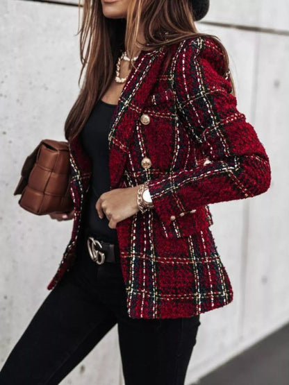 🌸 Plus Size Plaid Tweed Blazer - Luxury Tailoring 🌸 - MegaSuperStar