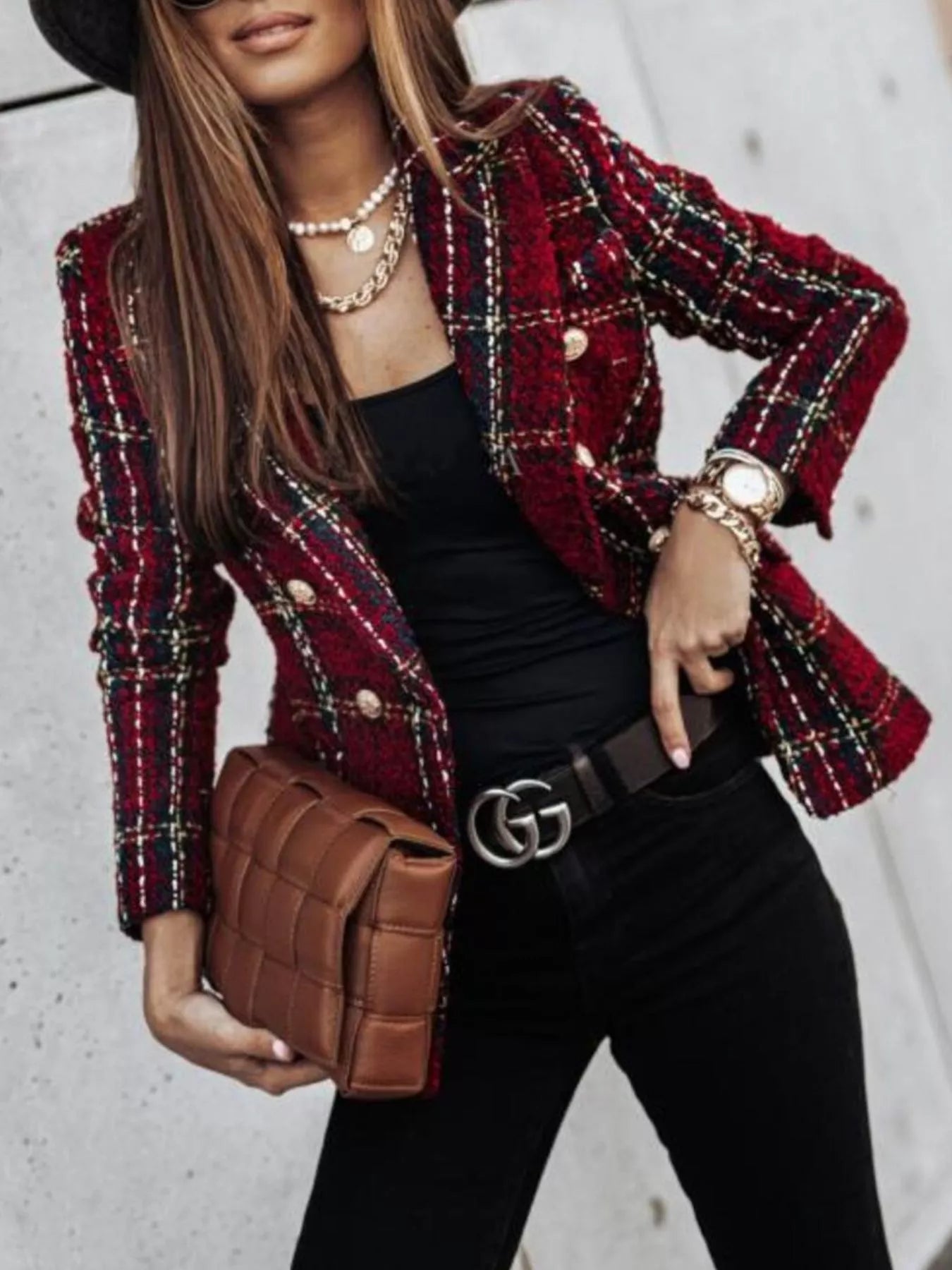 🌸 Plus Size Plaid Tweed Blazer - Luxury Tailoring 🌸 - MegaSuperStar