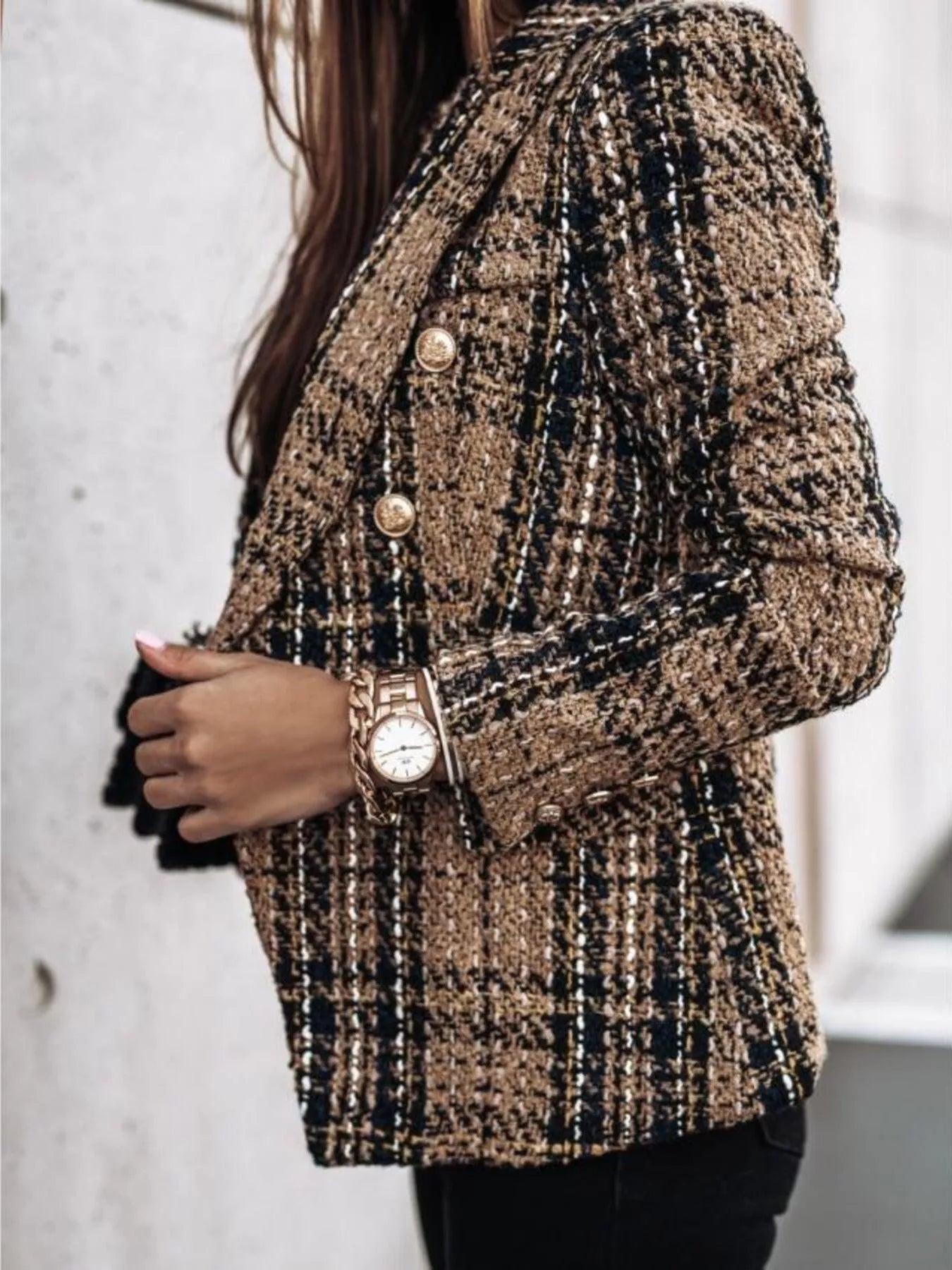 🌸 Plus Size Plaid Tweed Blazer - Luxury Tailoring 🌸 - MegaSuperStar