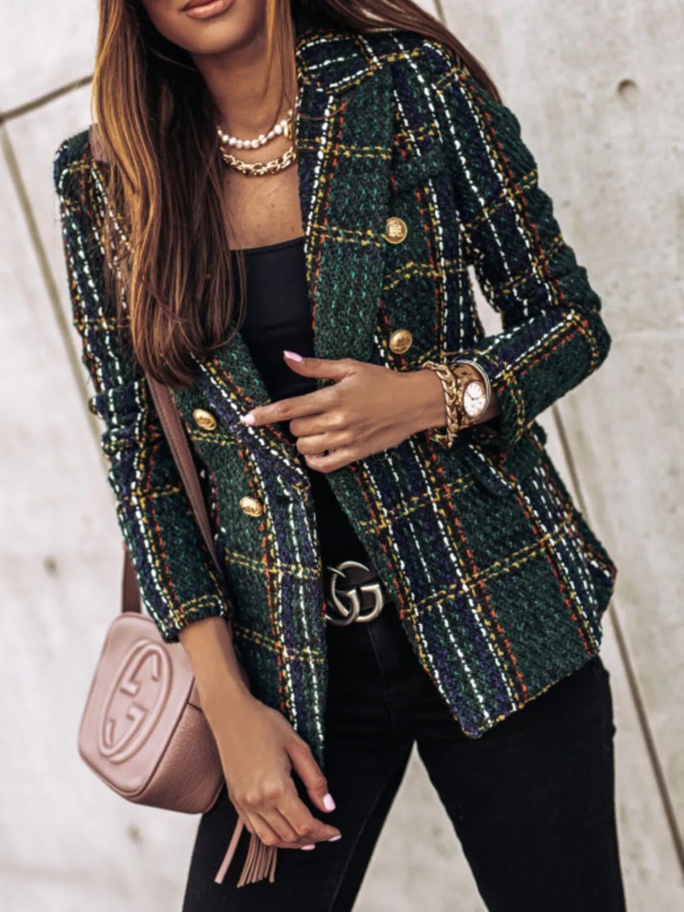 🌸 Plus Size Plaid Tweed Blazer - Luxury Tailoring 🌸 - MegaSuperStar