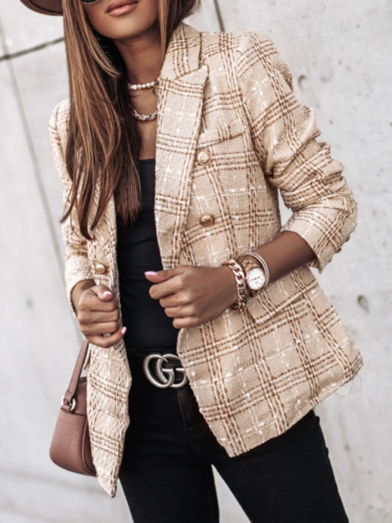 🌸 Plus Size Plaid Tweed Blazer - Luxury Tailoring 🌸 - MegaSuperStar