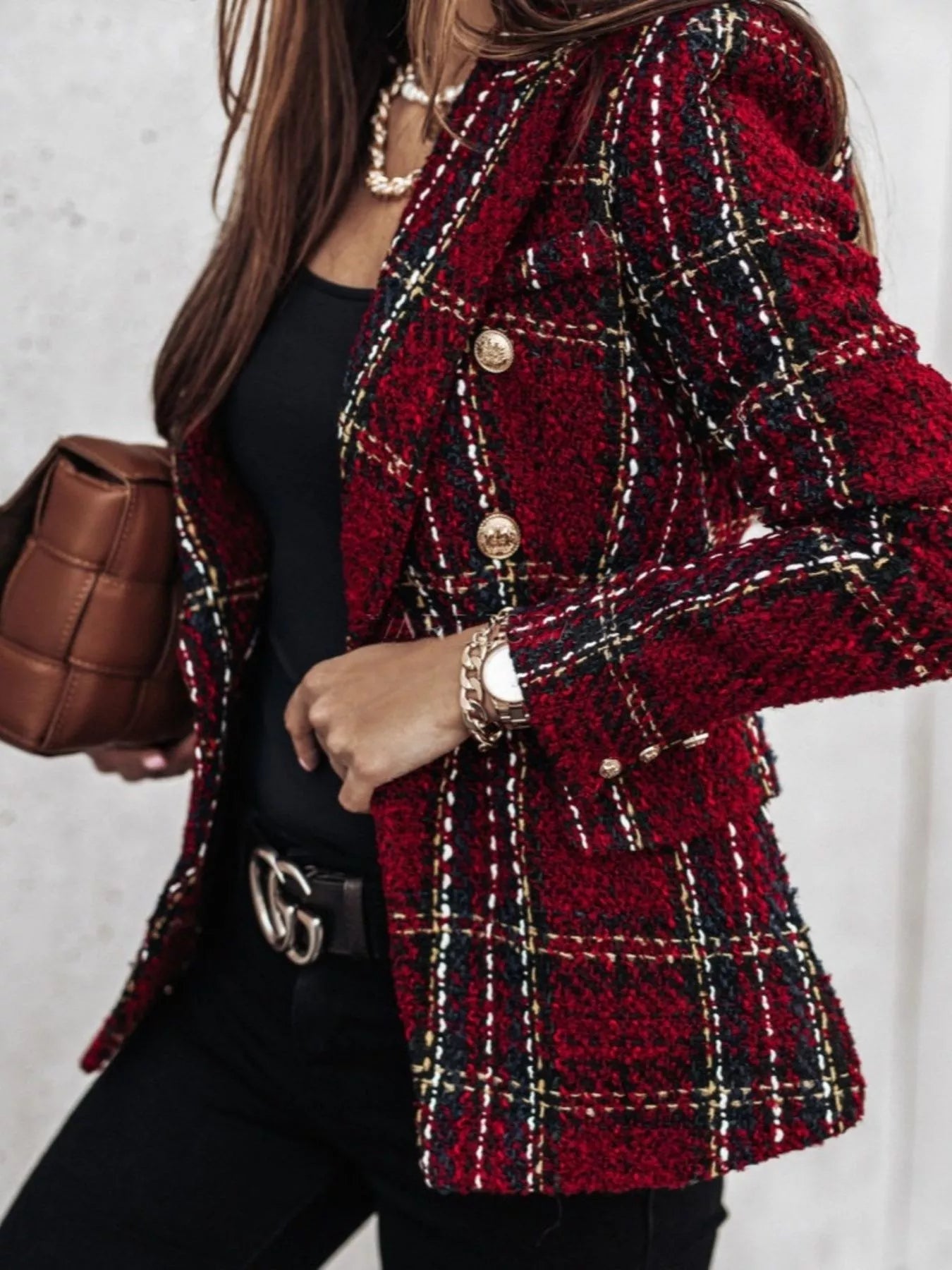 🌸 Plus Size Plaid Tweed Blazer - Luxury Tailoring 🌸 - MegaSuperStar