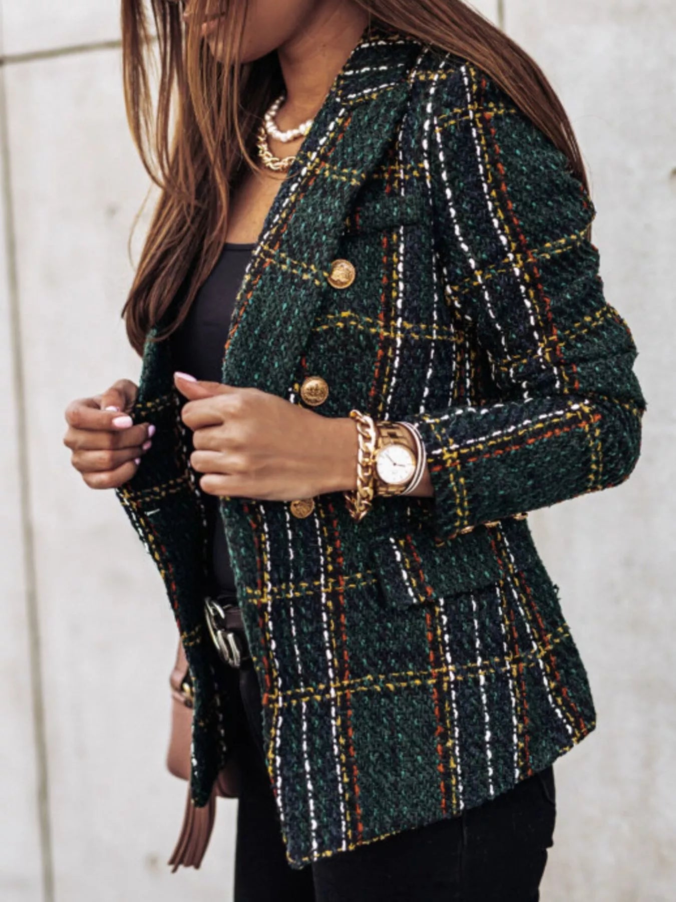 🌸 Plus Size Plaid Tweed Blazer - Luxury Tailoring 🌸 - MegaSuperStar