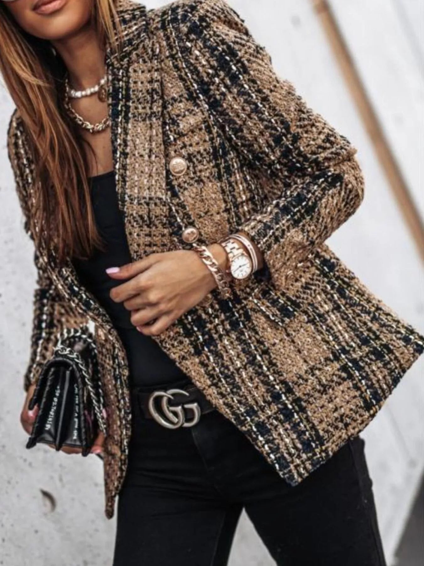 🌸 Plus Size Plaid Tweed Blazer - Luxury Tailoring 🌸 - MegaSuperStar