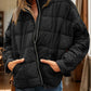 Pocketed Plaid Quilted Zip Up Winter Coat - MegaSuperStar