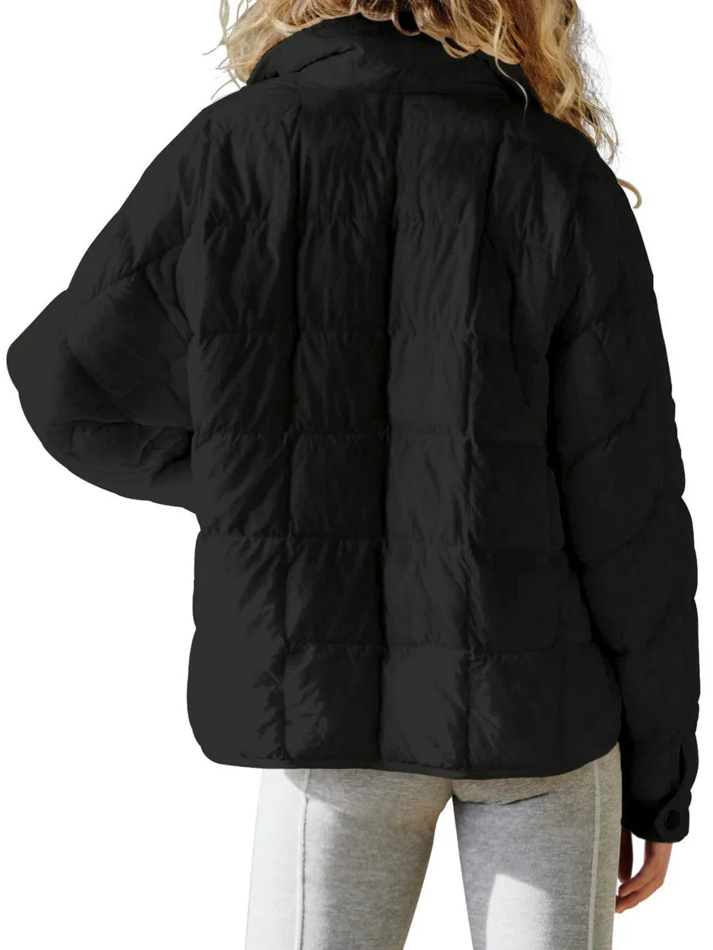 Pocketed Plaid Quilted Zip Up Winter Coat - MegaSuperStar