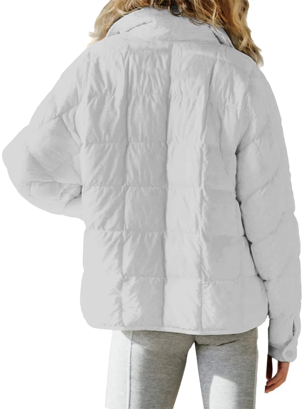 Pocketed Plaid Quilted Zip Up Winter Coat - MegaSuperStar