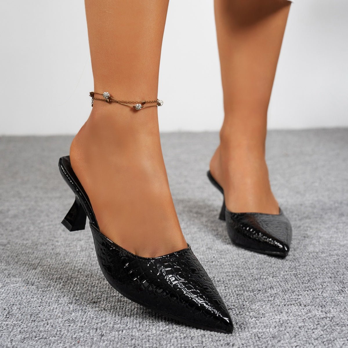 Point Toe Flare Heels Sandals - MegaSuperStar