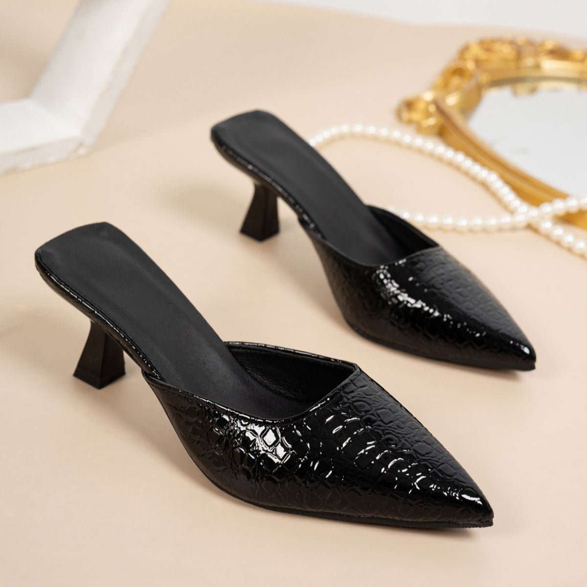 Point Toe Flare Heels Sandals - MegaSuperStar