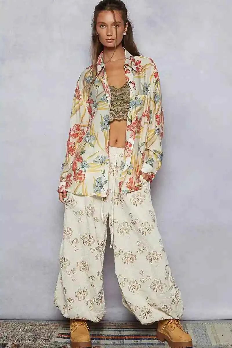 POL Floral Print Shirt - Stylish Button Down Long Sleeve Top - MegaSuperStar