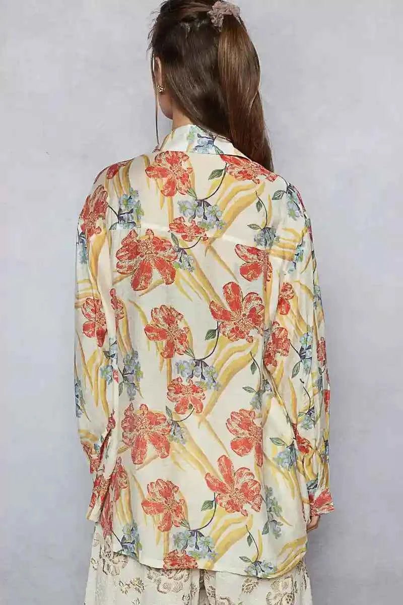 POL Floral Print Shirt - Stylish Button Down Long Sleeve Top - MegaSuperStar