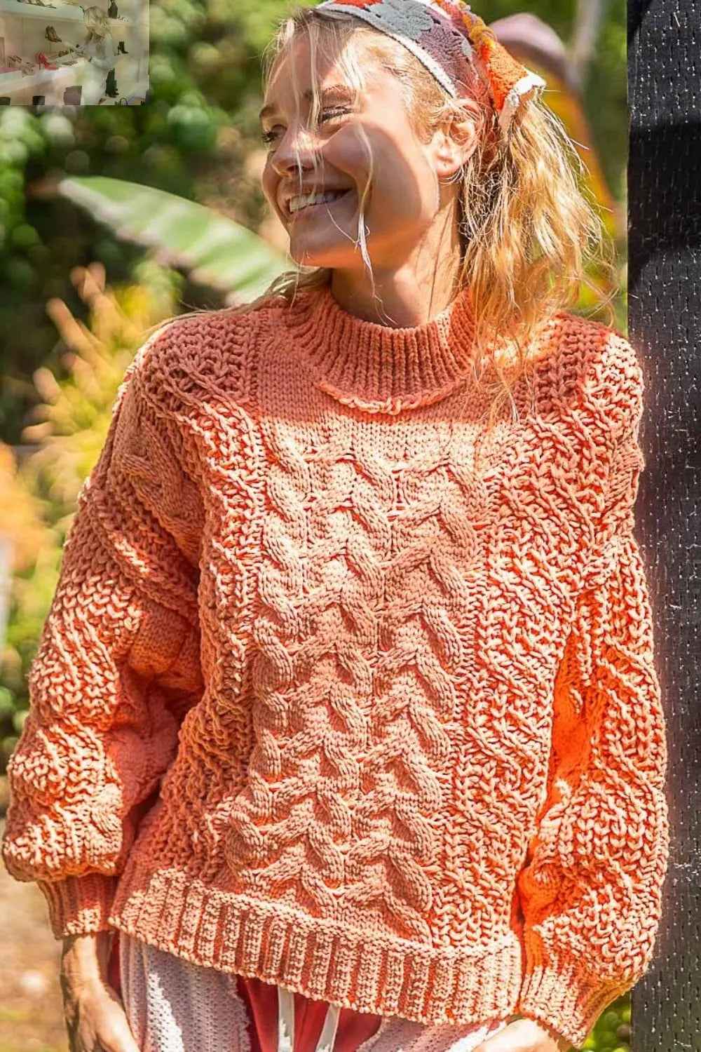 POL Mock Neck Cable Knit Sweater - MegaSuperStar