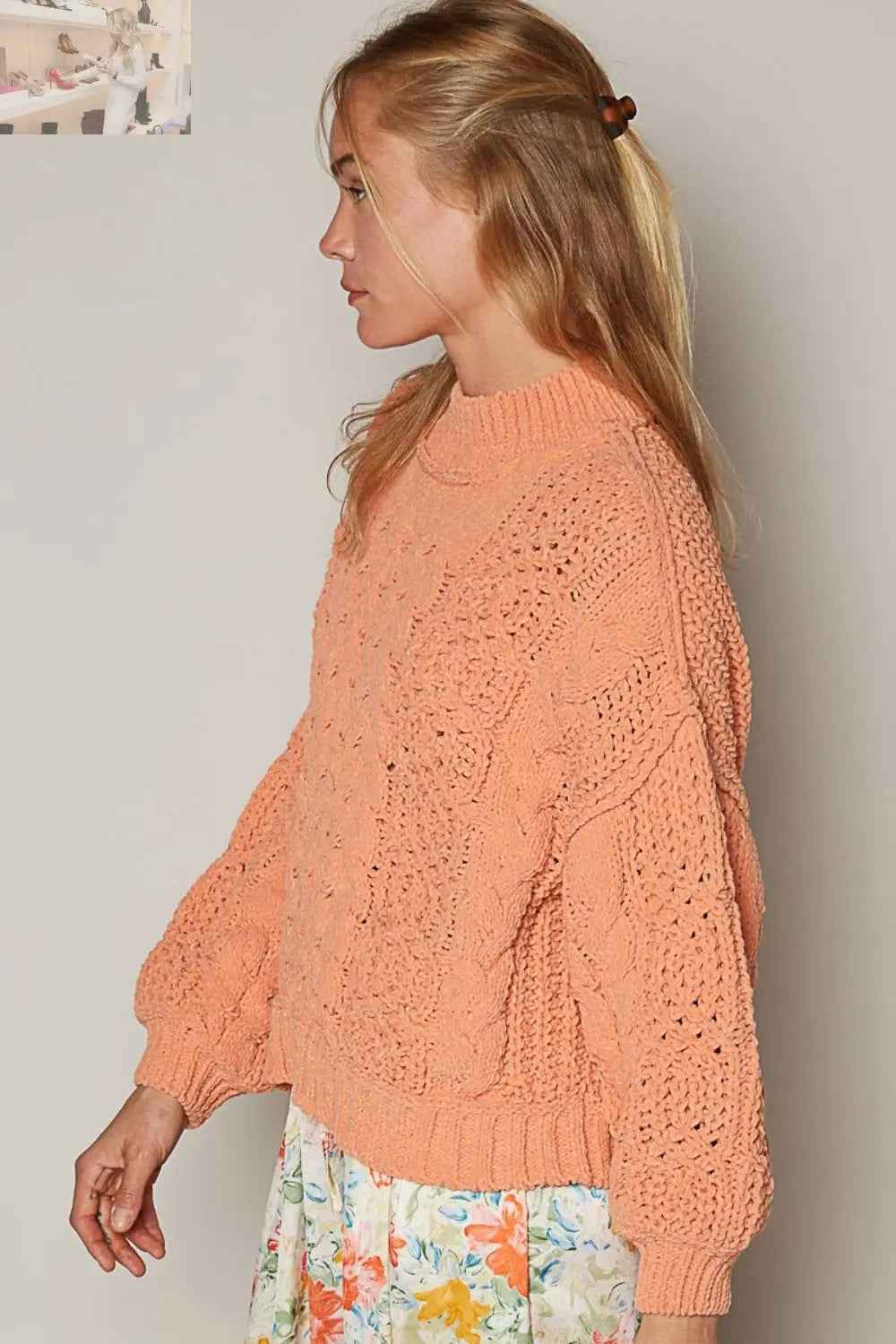 POL Mock Neck Cable Knit Sweater - MegaSuperStar