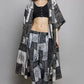 POL Open Front Longline Cardigan in Printed Patchwork Design - MegaSuperStar
