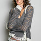 POL Openwork Contrast Cardigan with Floral Metal Button - MegaSuperStar