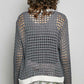 POL Openwork Contrast Cardigan with Floral Metal Button - MegaSuperStar
