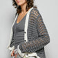 POL Openwork Contrast Cardigan with Floral Metal Button - MegaSuperStar