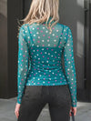 💕 Polka Dot Mesh Long Sleeve Top - Bodycon Mock Neck Style 💕 thumbnail