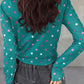 Polka Dot Patterned Bodycon Mock Neck Mesh Long Sleeve Top - MegaSuperStar