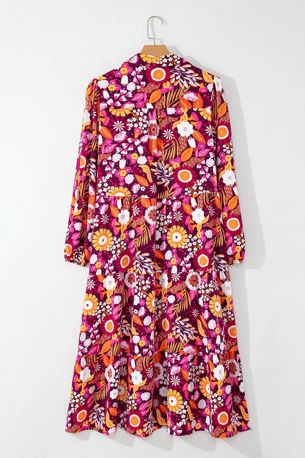 👗 Printed Midi Dress - Johnny Collar Long Sleeve Style 👗 - MegaSuperStar
