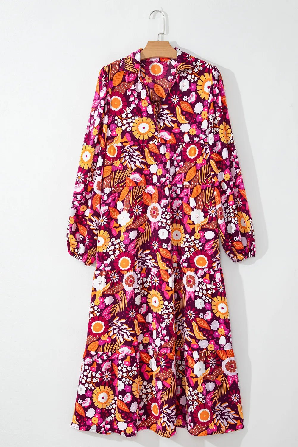 👗 Printed Midi Dress - Johnny Collar Long Sleeve Style 👗 - MegaSuperStar
