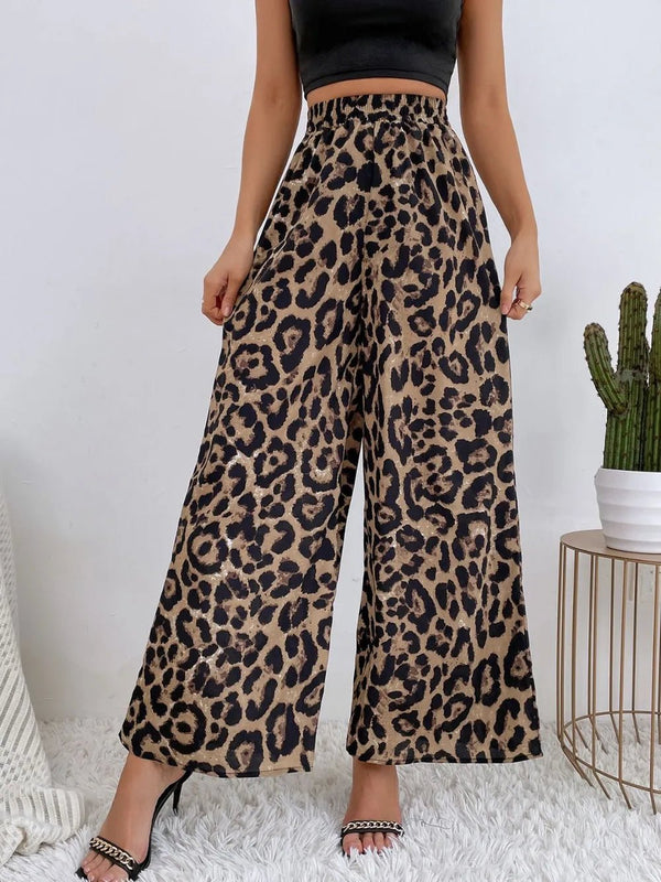 Printed Wide Leg Pants with Elastic Waist for Ultimate Comfort