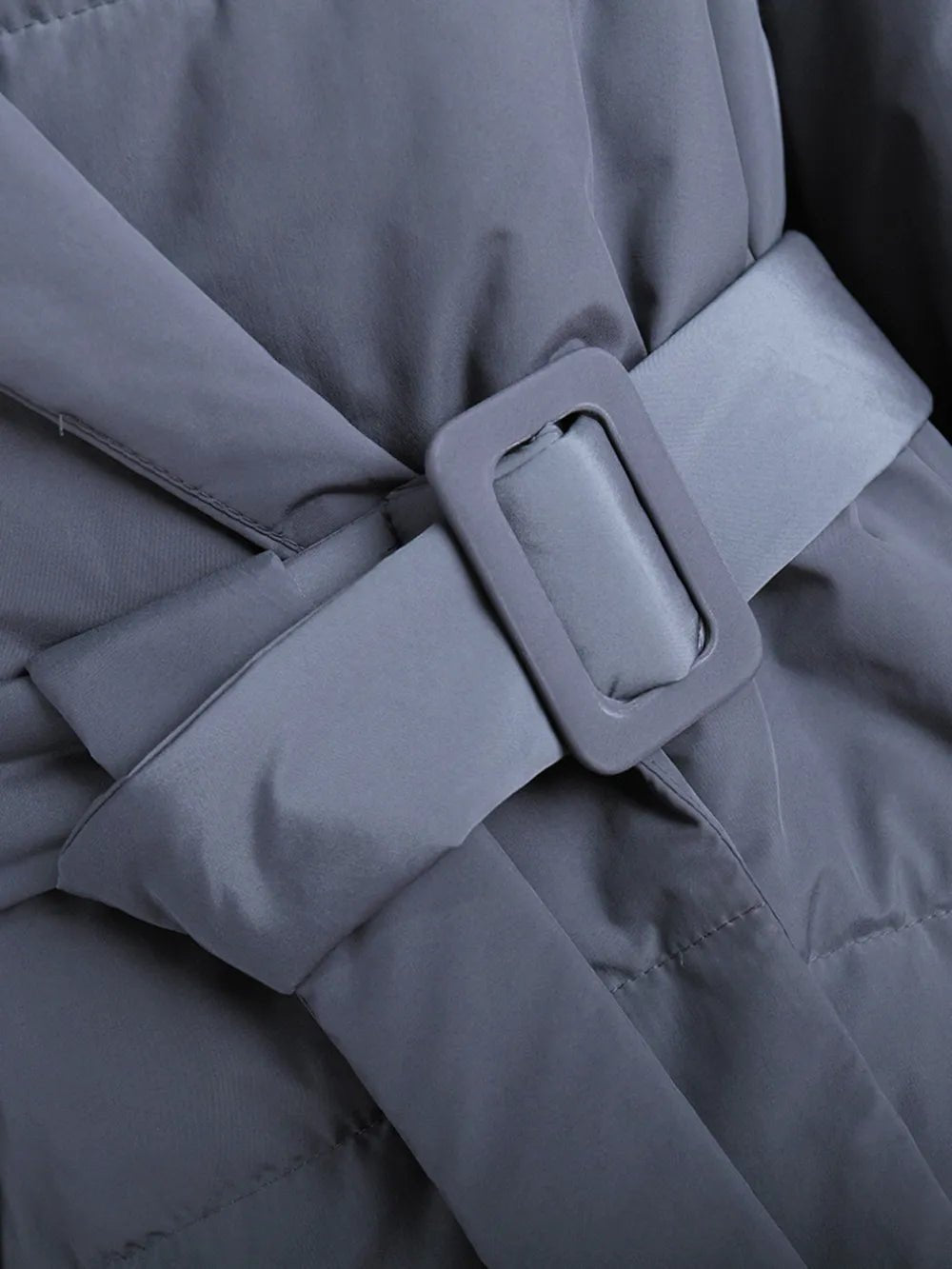 Puffer Long Sleeve Winter Coat with Belt - MegaSuperStar