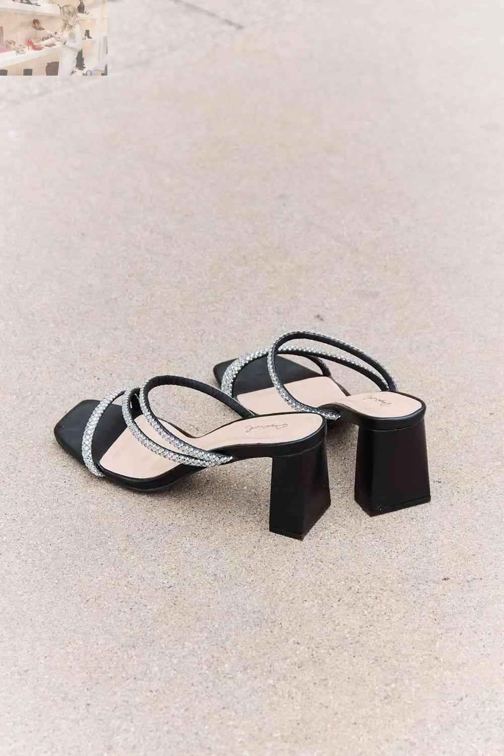 Qupid Level Up Rhinestone Strap Heels for Glamorous Footwear - MegaSuperStar