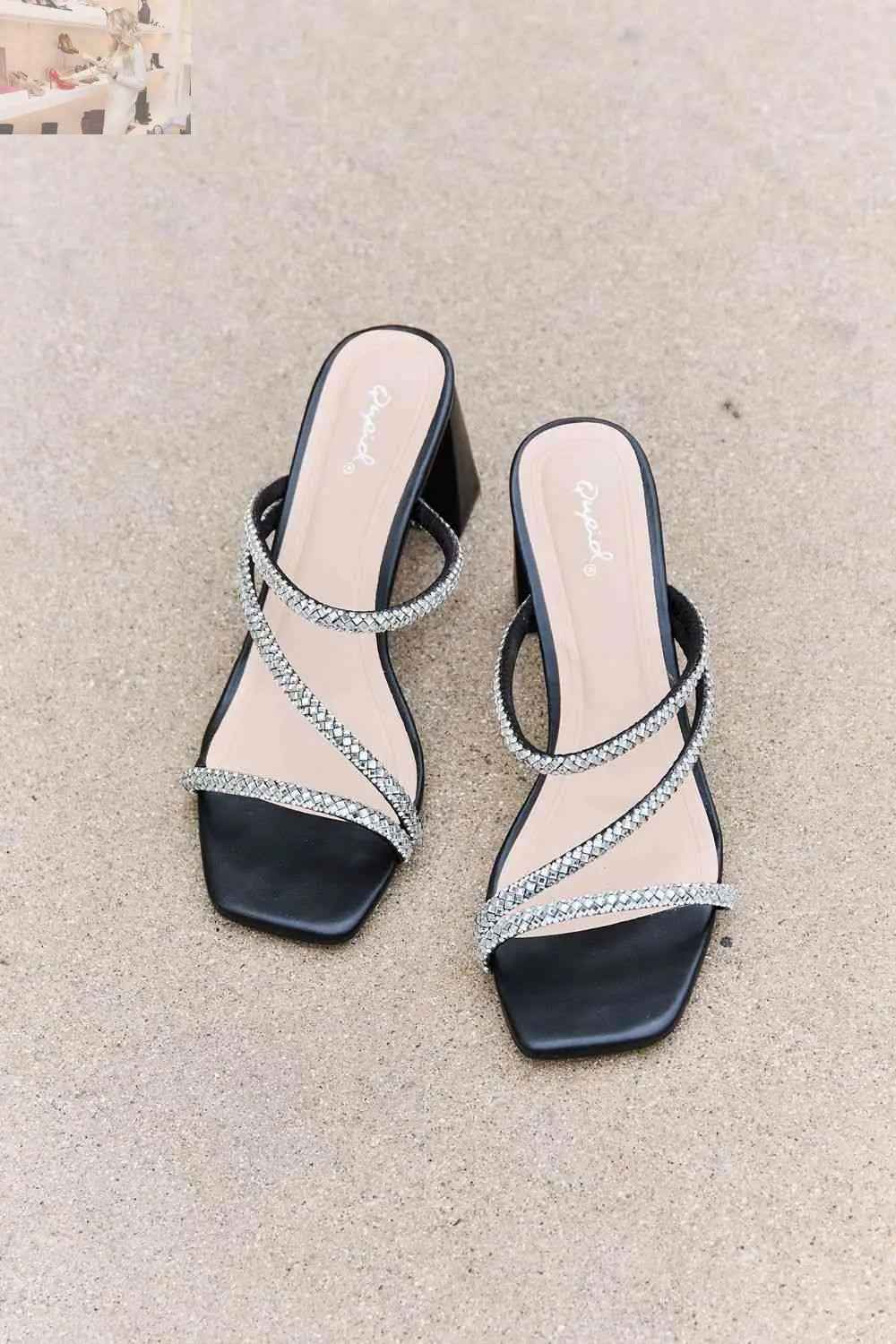 Qupid Level Up Rhinestone Strap Heels for Glamorous Footwear - MegaSuperStar