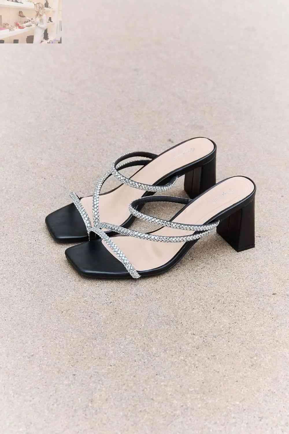 Qupid Level Up Rhinestone Strap Heels for Glamorous Footwear - MegaSuperStar