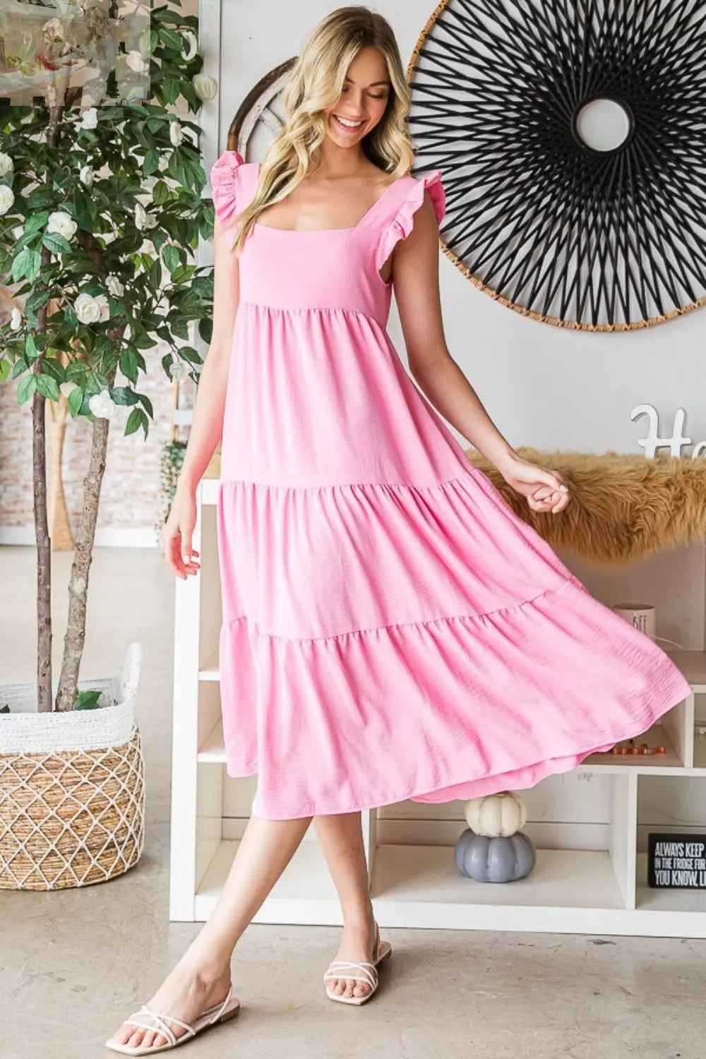 Reborn J Ruffled Midi Dress - Sleeveless Tiered Style for Effortless Elegance - MegaSuperStar