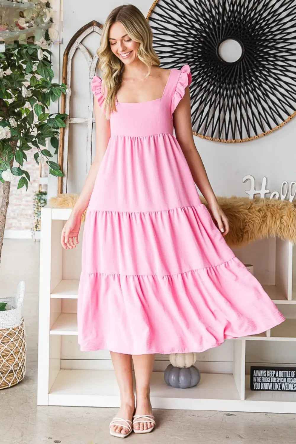 Reborn J Ruffled Midi Dress - Sleeveless Tiered Style for Effortless Elegance - MegaSuperStar