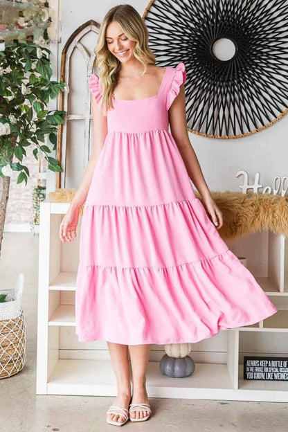 Reborn J Ruffled Midi Dress - Sleeveless Tiered Style for Effortless Elegance - MegaSuperStar