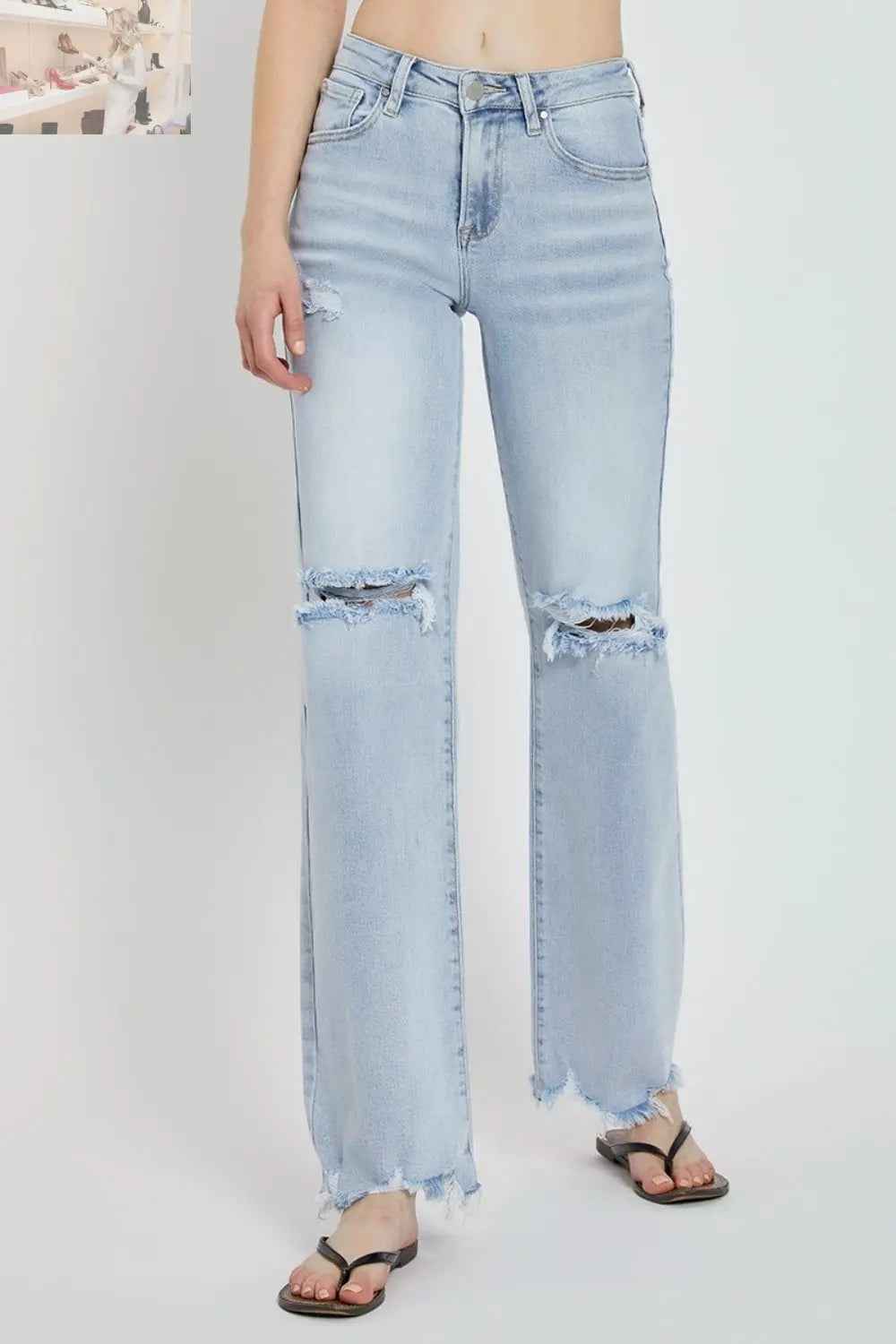 RISEN Full Size High Rise Distressed Wide Leg Jeans - MegaSuperStar