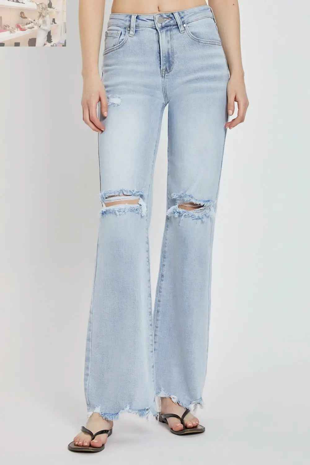 RISEN Full Size High Rise Distressed Wide Leg Jeans - MegaSuperStar