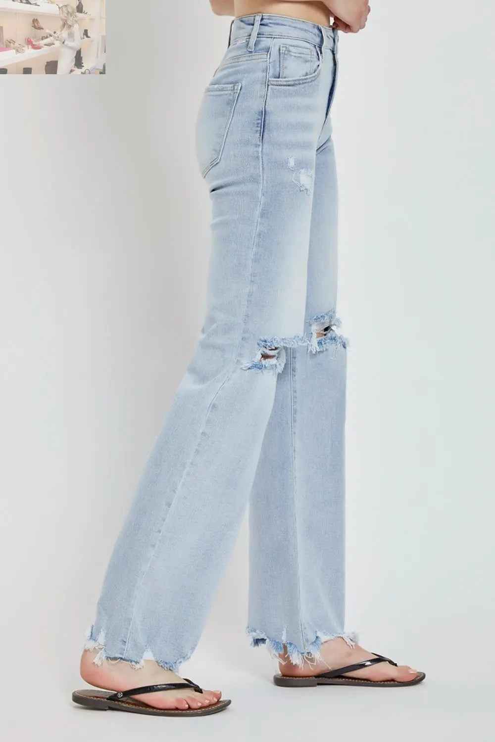 RISEN Full Size High Rise Distressed Wide Leg Jeans - MegaSuperStar