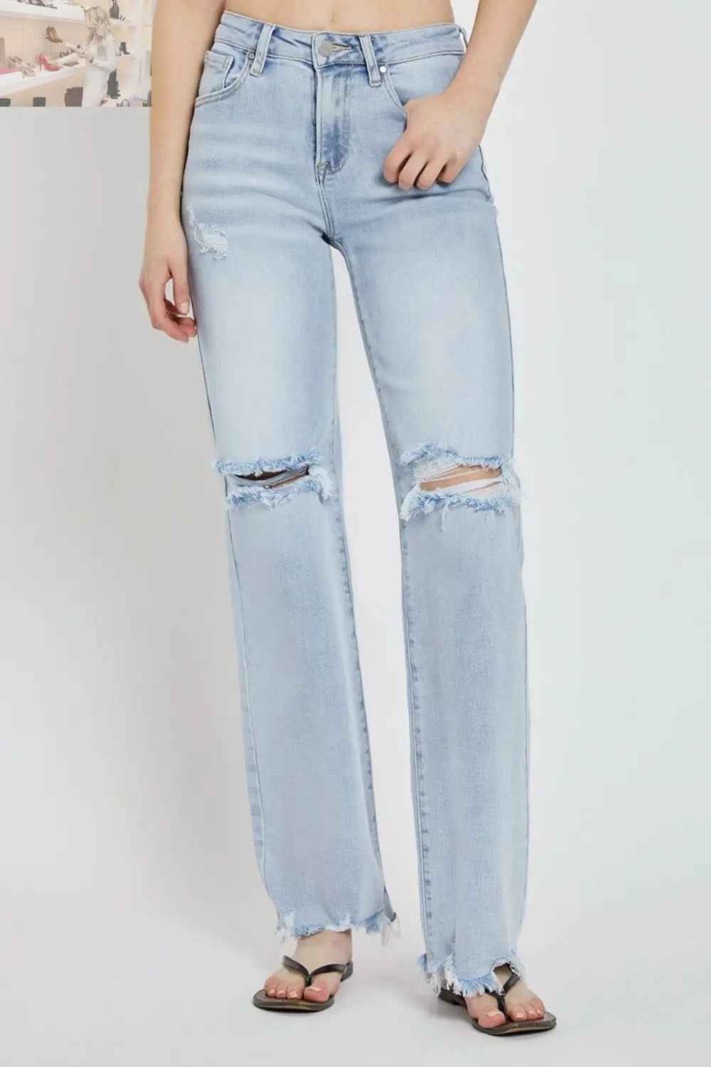 RISEN Full Size High Rise Distressed Wide Leg Jeans - MegaSuperStar