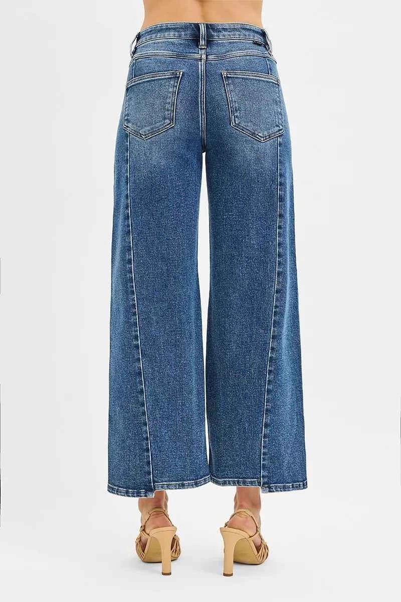 RISEN High Rise Crop Wide Leg Jeans with Step Hem - Trendy & Comfortable - MegaSuperStar