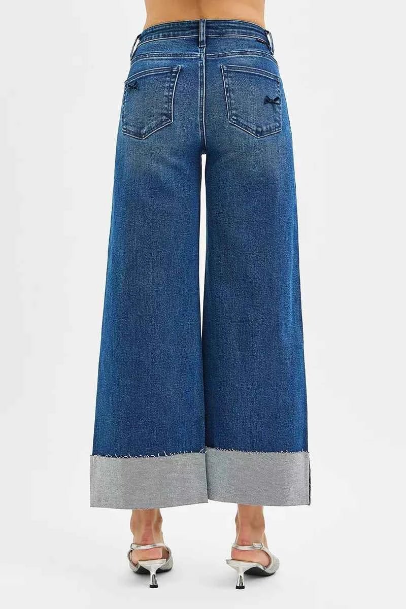 RISEN High Rise Crop Wide Leg Ribbon Detail Jeans for Effortless Style - Perfect Ribbon Detail Wide Leg Jeans - MegaSuperStar