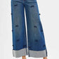 RISEN High Rise Crop Wide Leg Ribbon Detail Jeans for Effortless Style - Perfect Ribbon Detail Wide Leg Jeans - MegaSuperStar