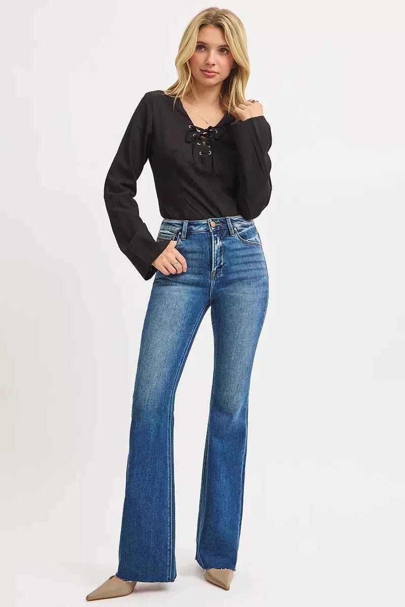RISEN High Rise Flare Jeans for Effortless Style and Comfort - MegaSuperStar