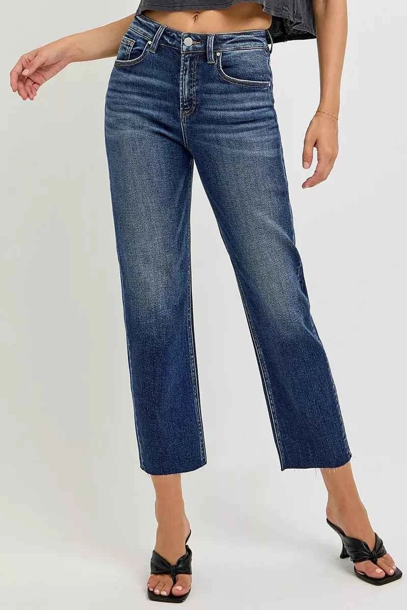 RISEN High Rise Slim Barrel Jeans for Trendy Comfort and Style - MegaSuperStar