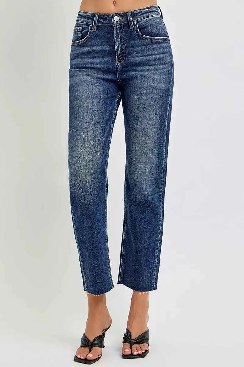 RISEN High Rise Slim Barrel Jeans for Trendy Comfort and Style - MegaSuperStar