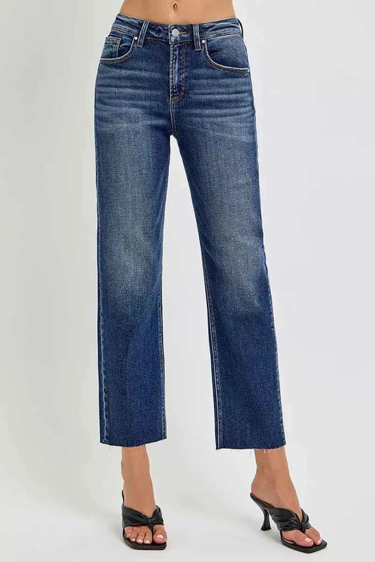 RISEN High Rise Slim Barrel Jeans for Trendy Comfort and Style - MegaSuperStar